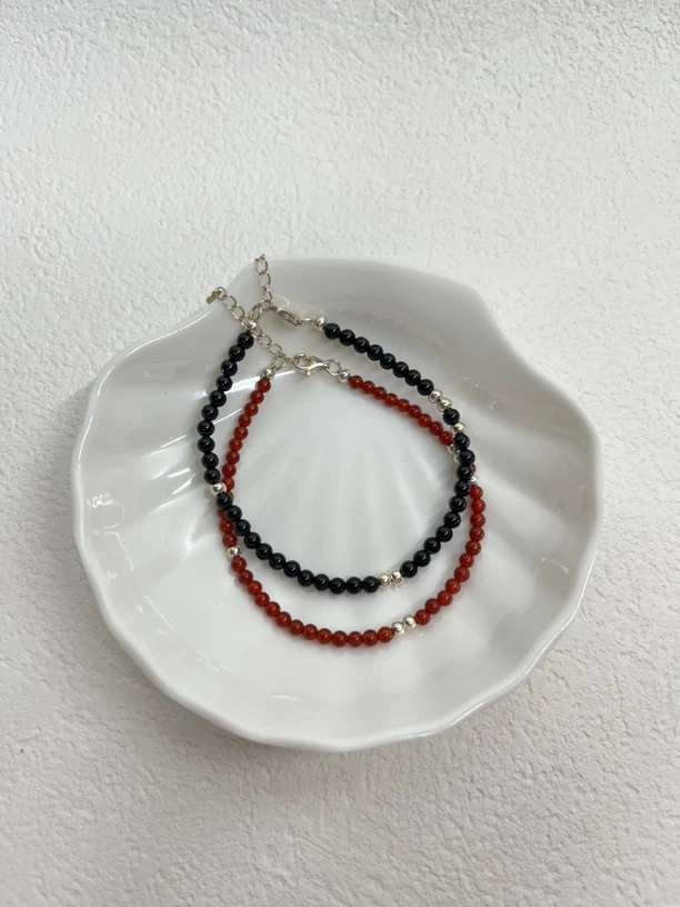 925银手链 【红色黑色圆珠】手工时尚复古小众气质简约饰品叠戴