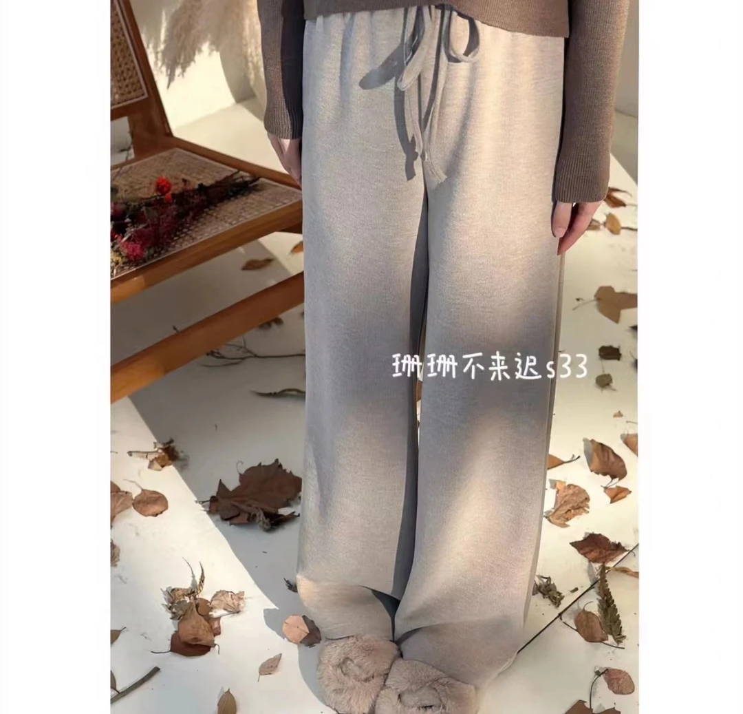 珊珊.3398软糯针织阔腿裤女秋冬宽松显瘦垂感奶奶裤慵懒卫裤