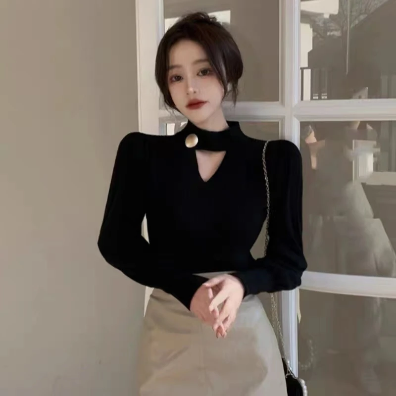 秋冬百搭小心机套头加厚设计感毛衣显瘦针织衫上衣#8489