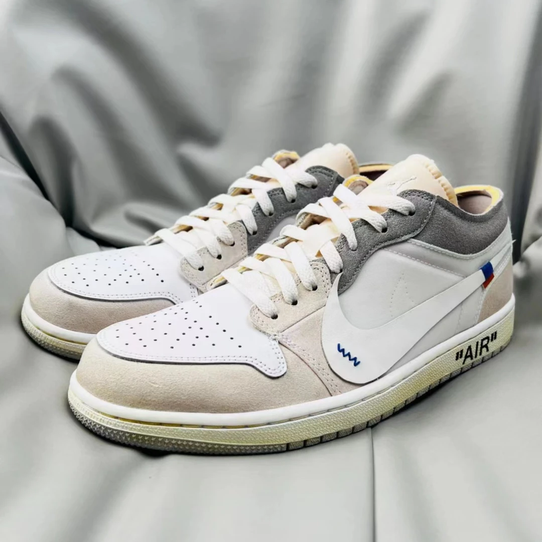 耐克Air Jordan 1 Low AJ1拼接解构白灰低帮复古男鞋女鞋定制球鞋
