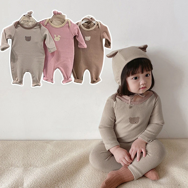 婴儿小熊小兔印花连体衣秋新生儿衣服男女宝宝秋款长款爬服包屁衣