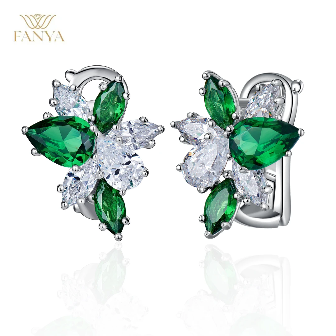 925银合成锆石耳饰 FANYA 锦簇系列 绿色耳拍耳饰 FYE-386