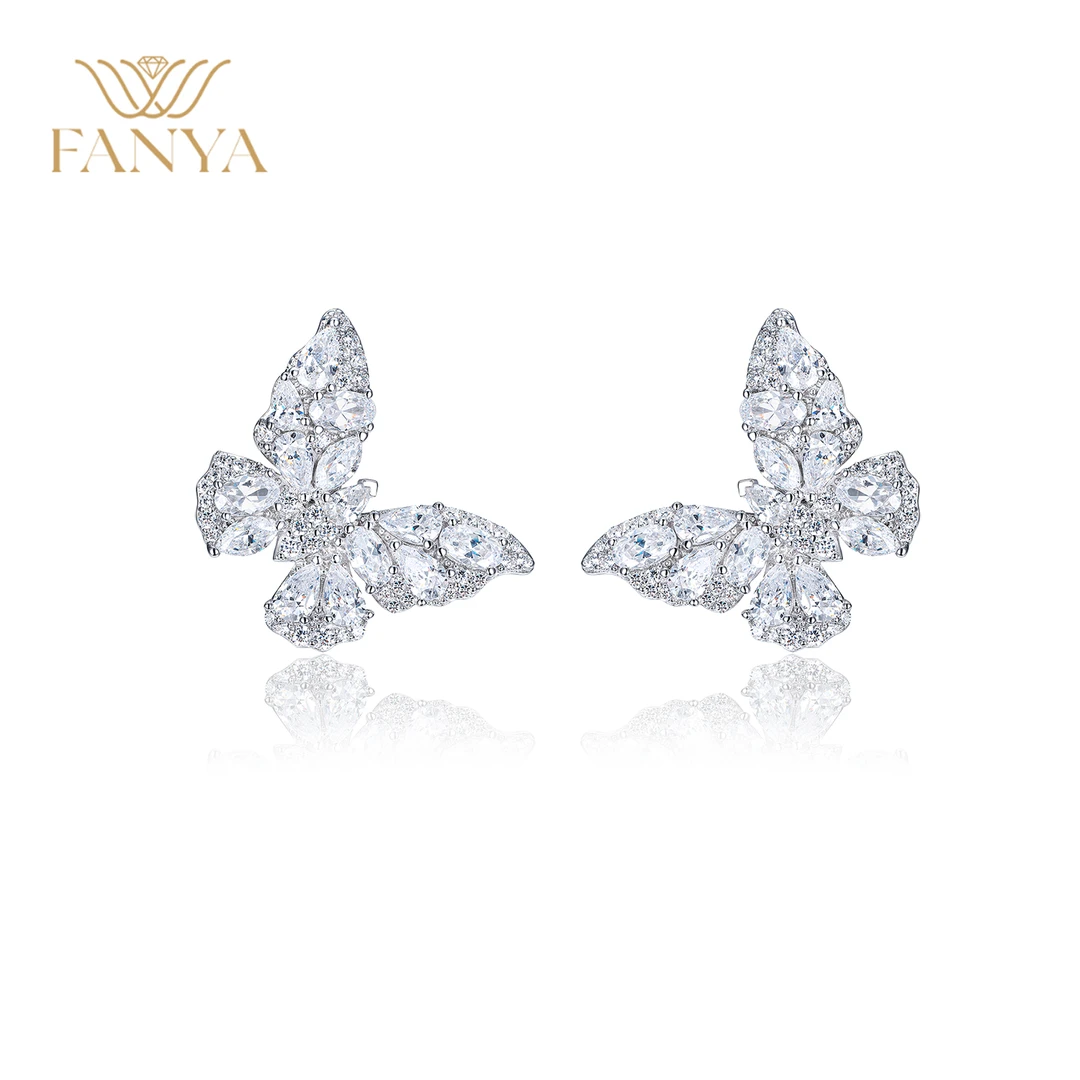 925银合成锆石耳饰 轻奢风手工豪镶气质轻奢仙女蝴蝶耳饰FYED3518
