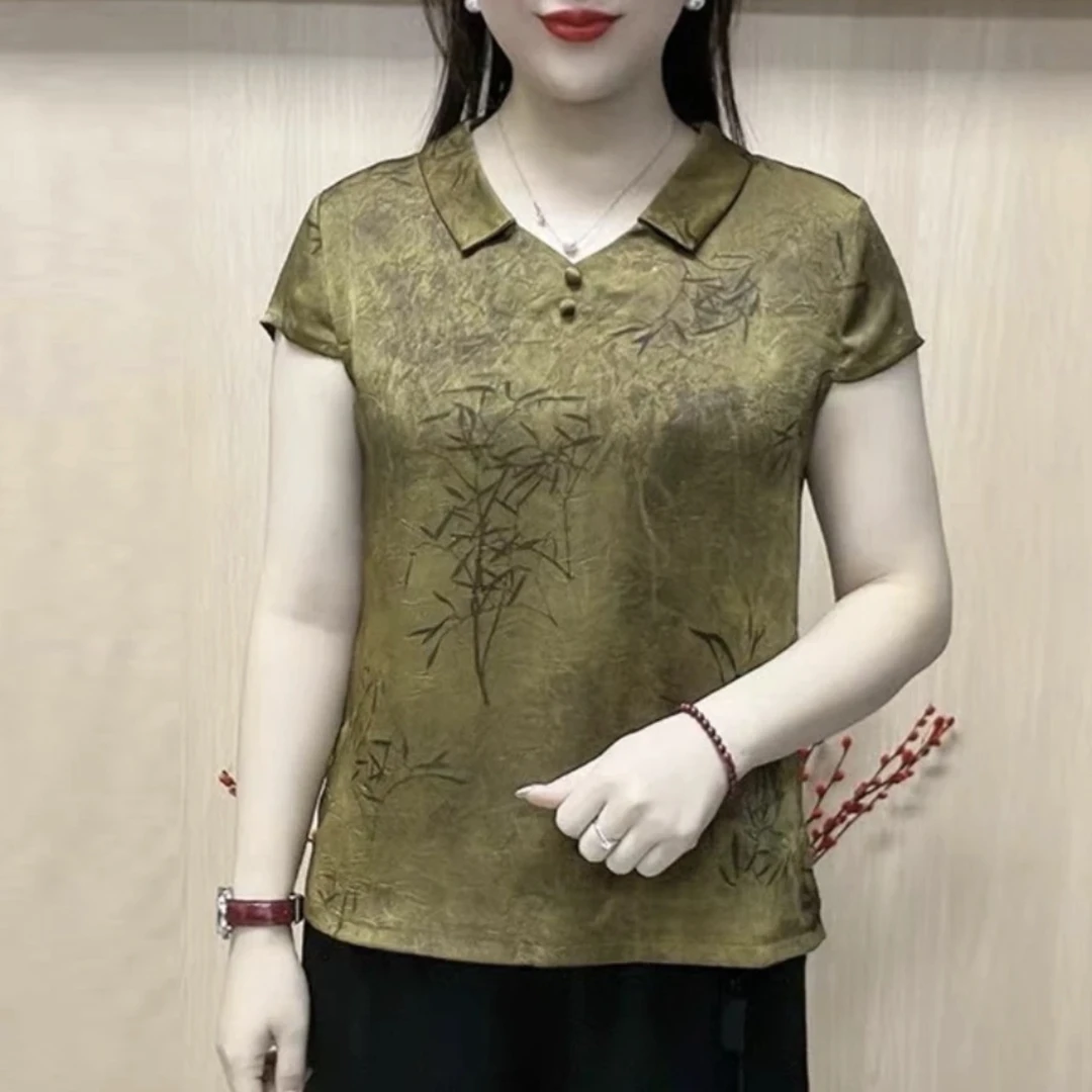 夏季时尚潮流洋气减龄妈妈印花百搭显瘦大码气质妈妈装小衫休闲