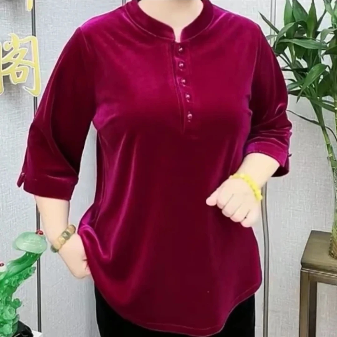 秋季遮肉显瘦时尚减龄洋气大码百搭丝绒气质遮肚女装妈妈装宽松