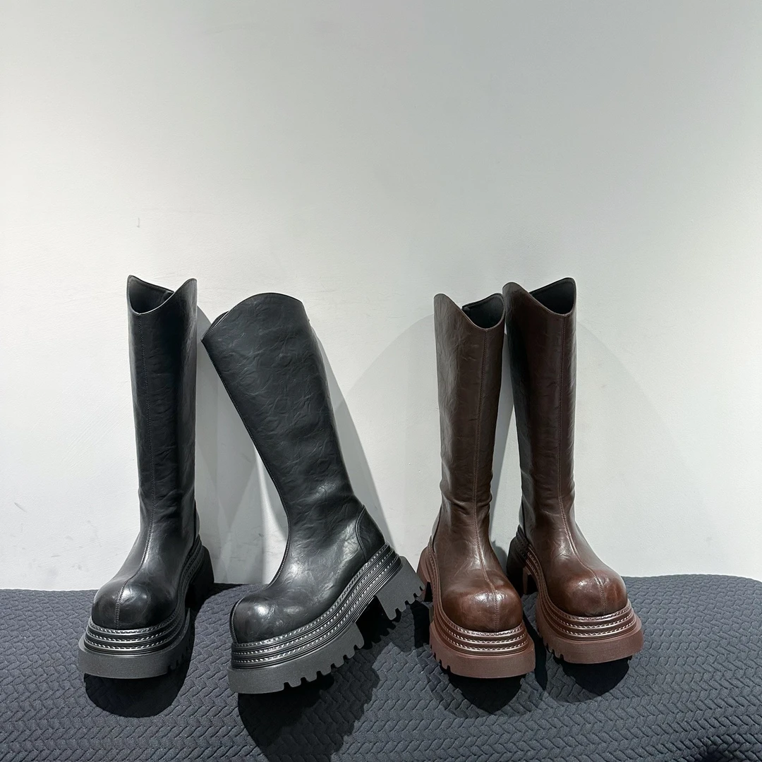 欧货秋冬新款厚底拉链时尚韩版靴子女增高8CM显瘦显长中筒骑士靴