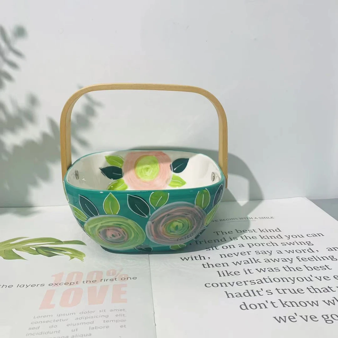 手绘意乱情迷-6寸方形木柄果篮提篮