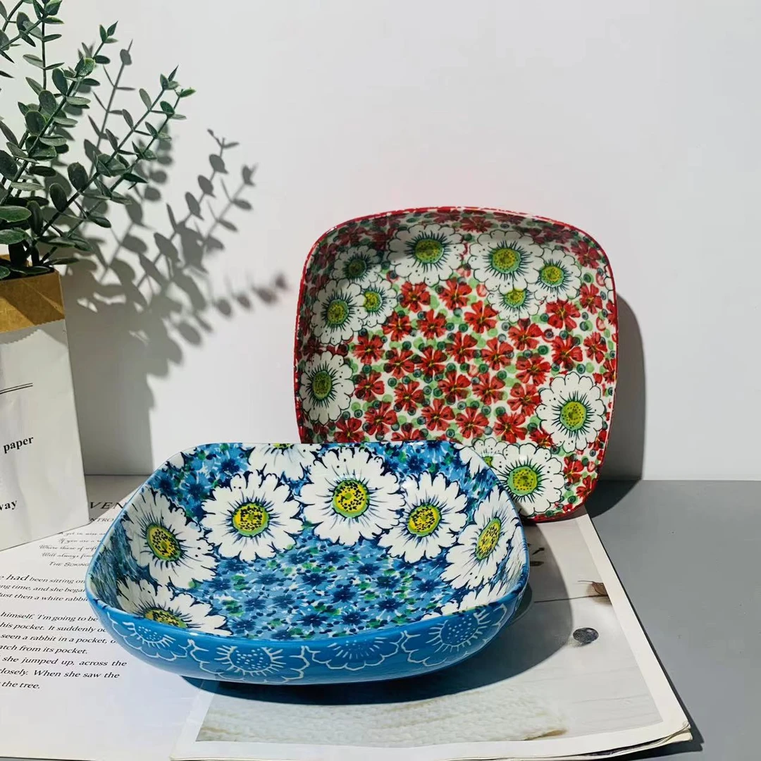 红加蓝海洋-8英寸四方深盘2个装