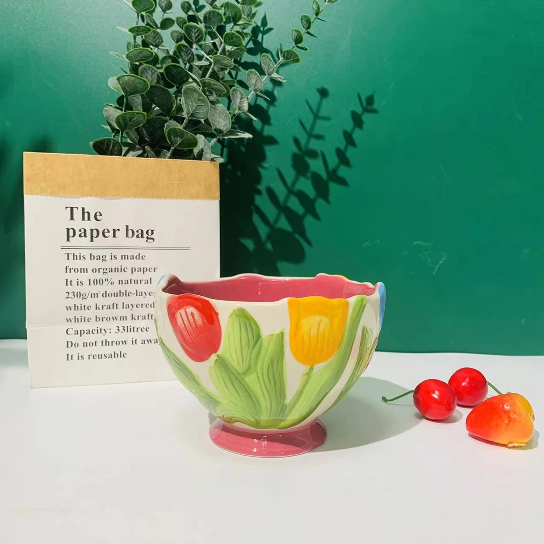 粉色郁金香-5英寸高脚碗