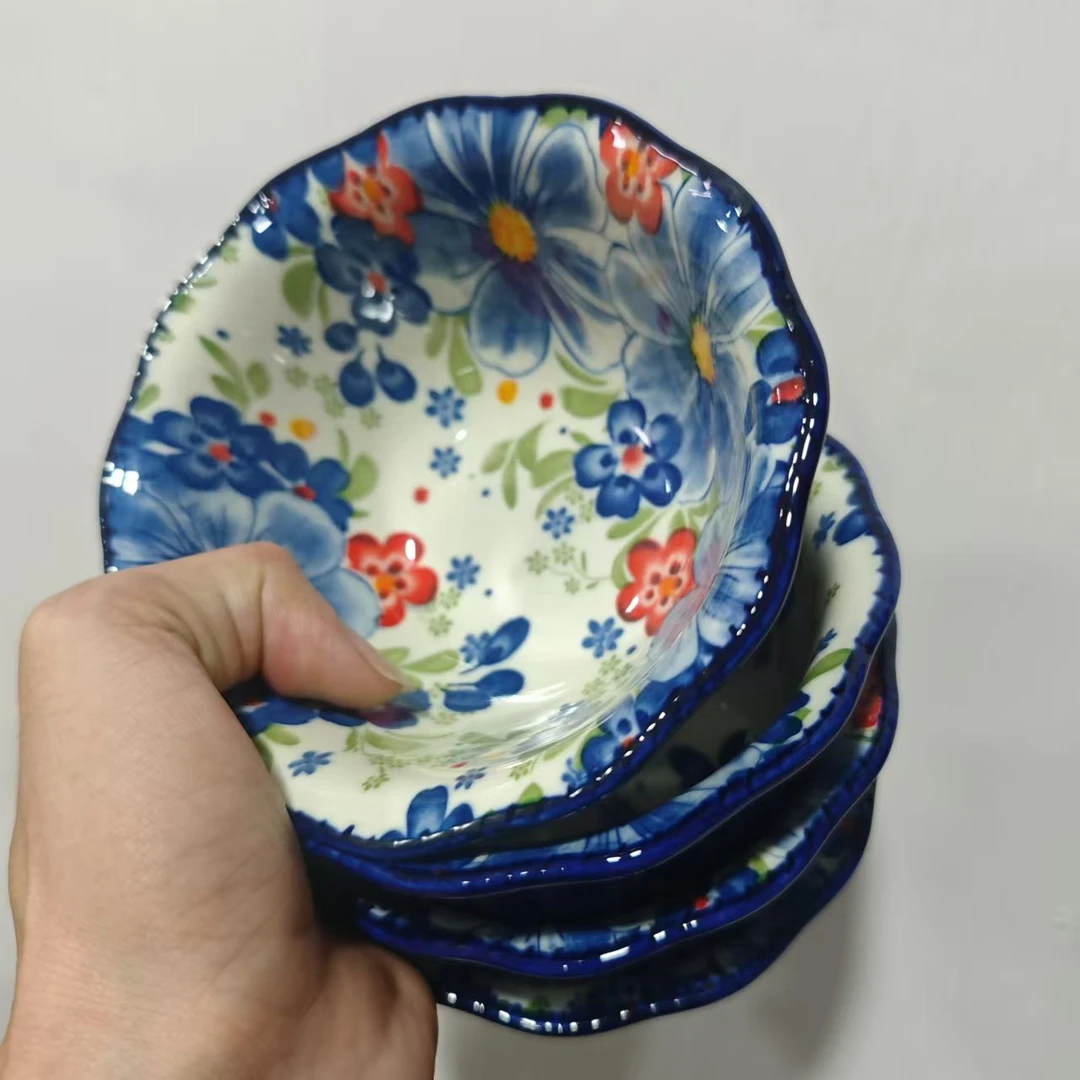 波琳娜（蓝）-4.75英寸碗4个装陶瓷手绘米饭碗