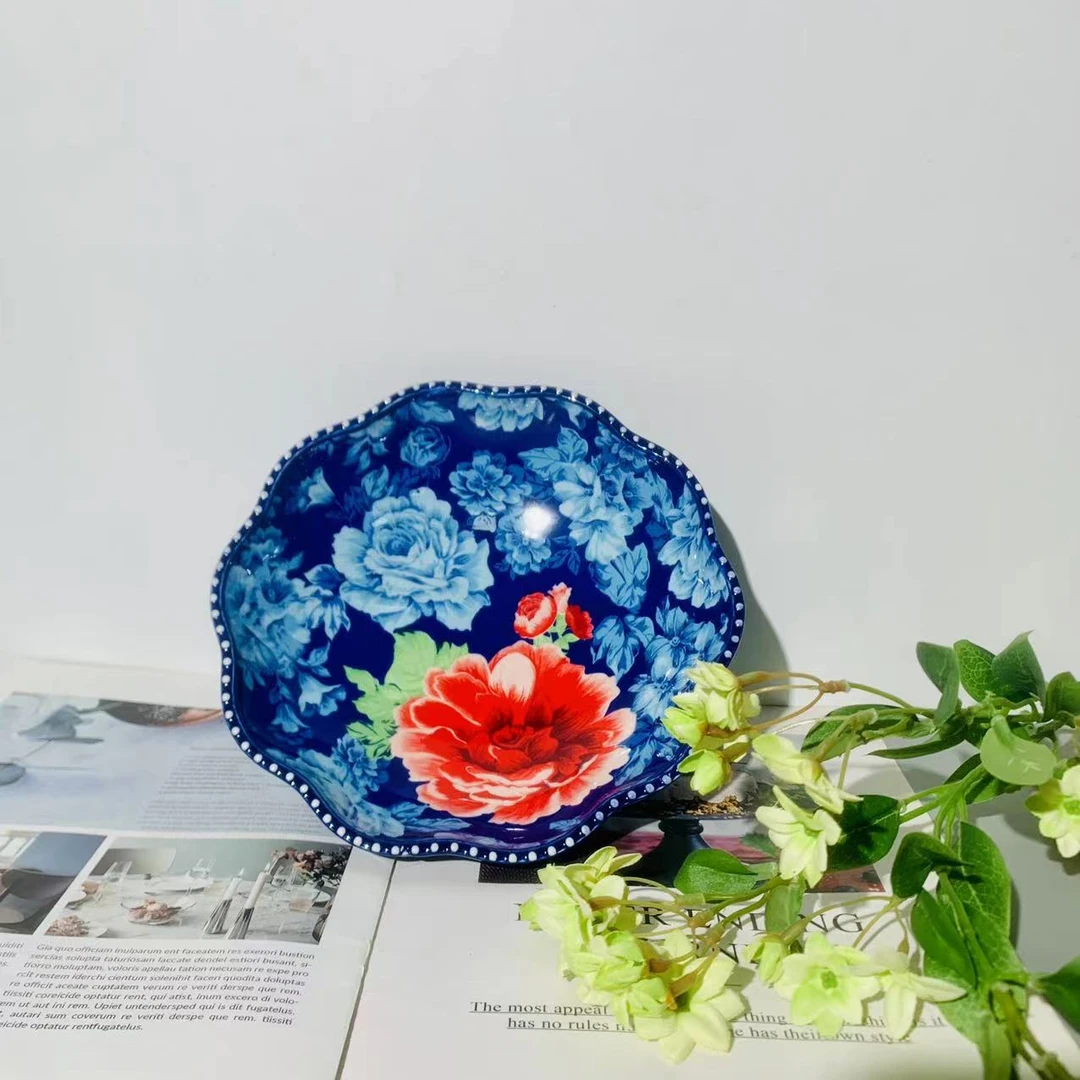 蓝色先锋-8.5寸高脚花边珠点碗水果碗