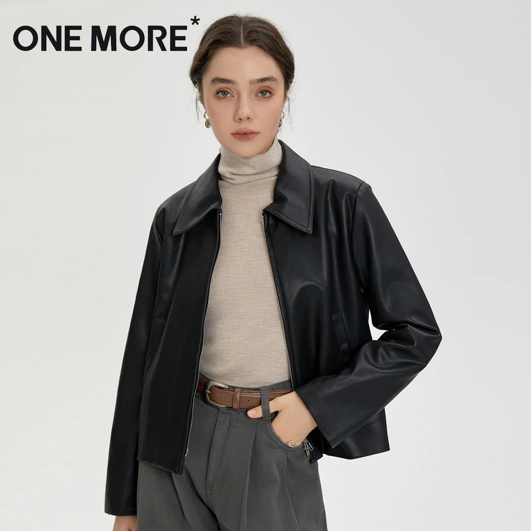 ONE MORE*2023新款休闲宽松皮夹克小外套DYT23L6013春季