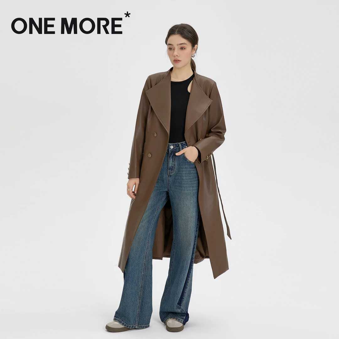 ONE MORE*2023秋季新款休闲宽松长款女士高档风衣皮外套女DYT3608