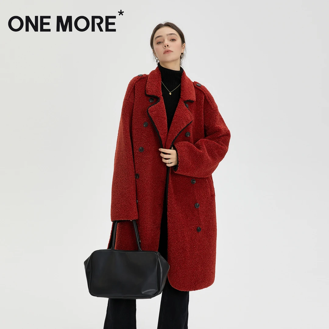 ONEMORE*秋冬白色反季大衣长款宽松翻领女士毛呢外套女DYT22X0477