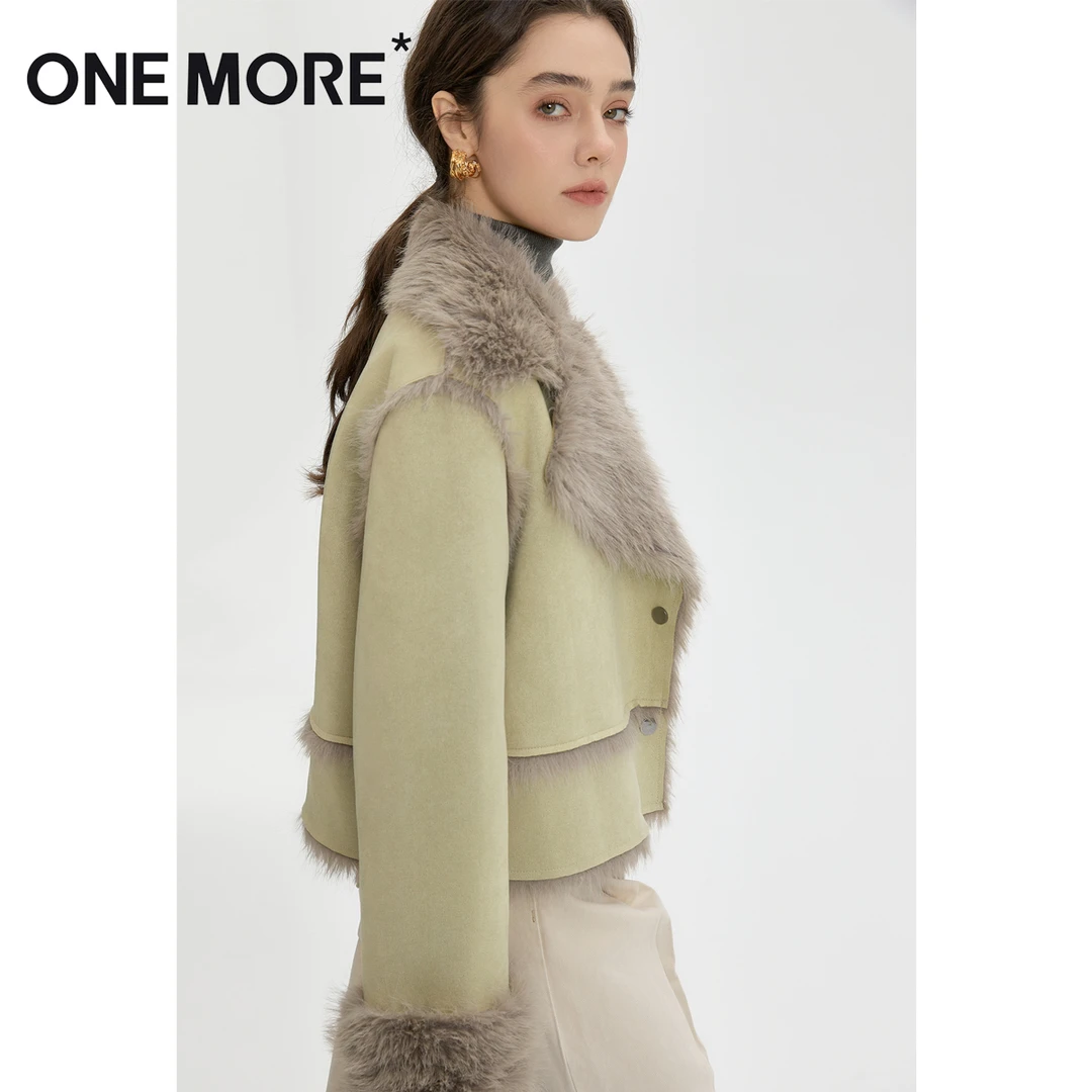 ONEMORE*秋冬新款女装拼接皮毛一体翻领反季衣服外套女DYT22X0496