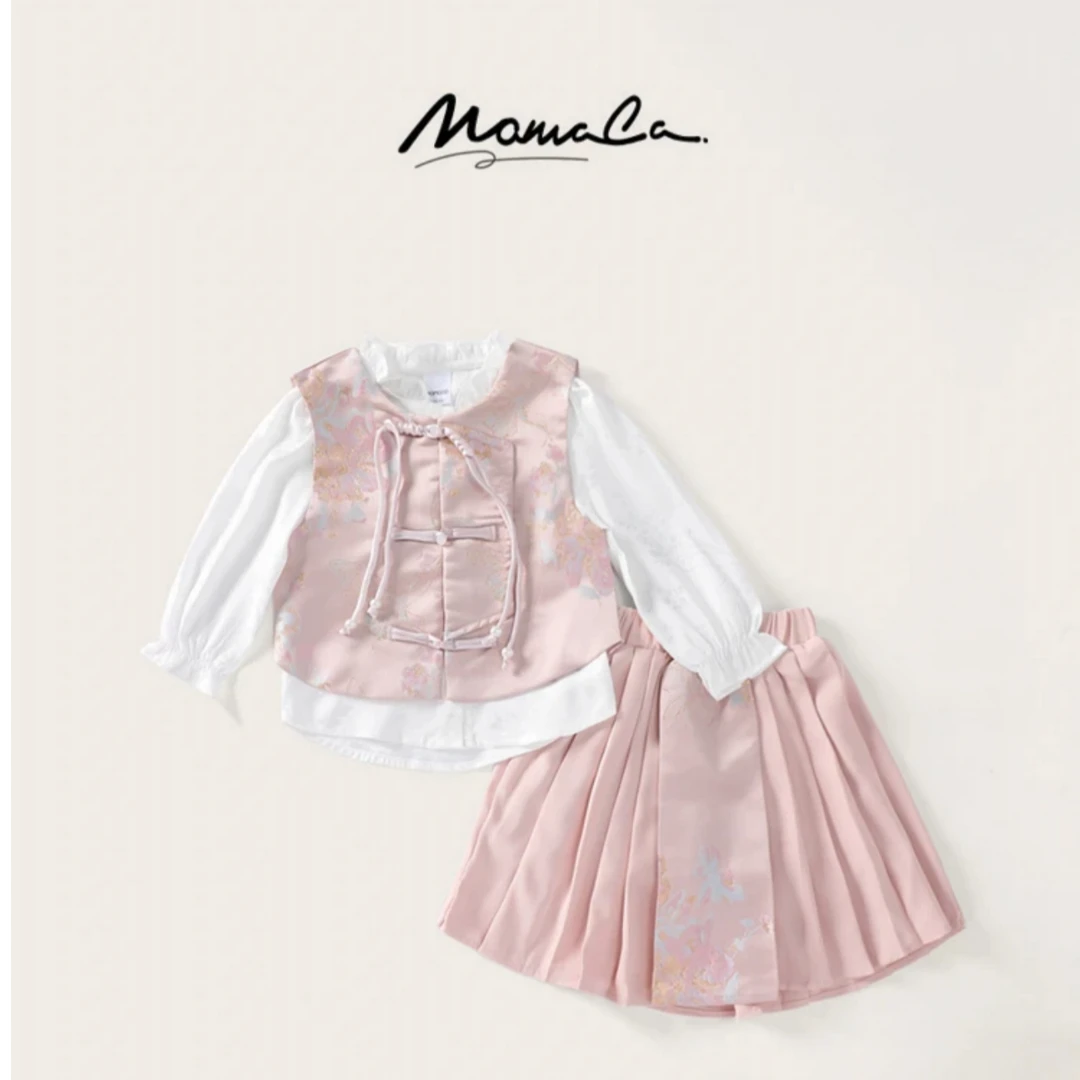 MOMOCO春秋季新款女童复古国风马面三件套装演出服75780581001