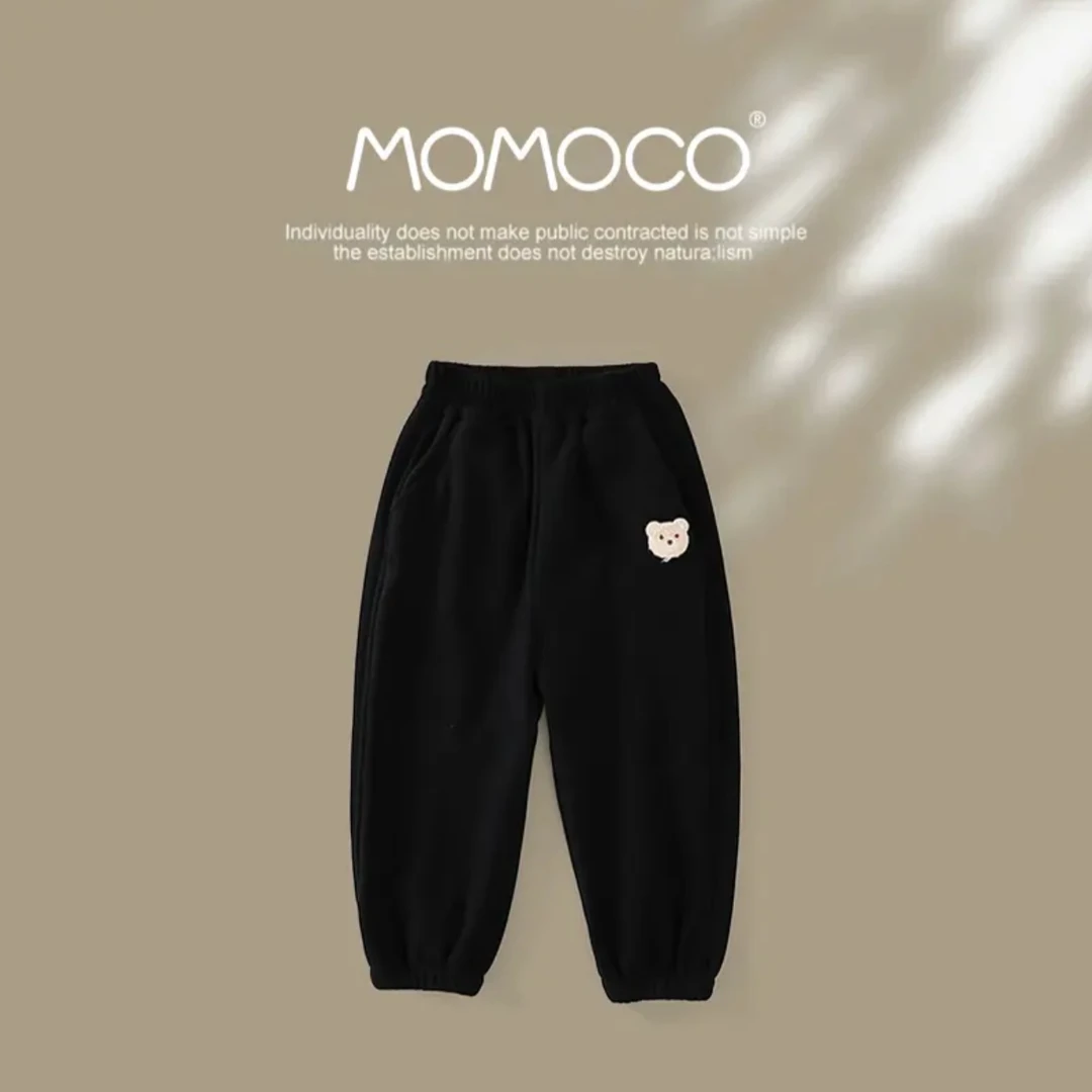 MOMOCO冬季新款男童女童加绒潮流小熊卫裤休闲裤75430358023&24
