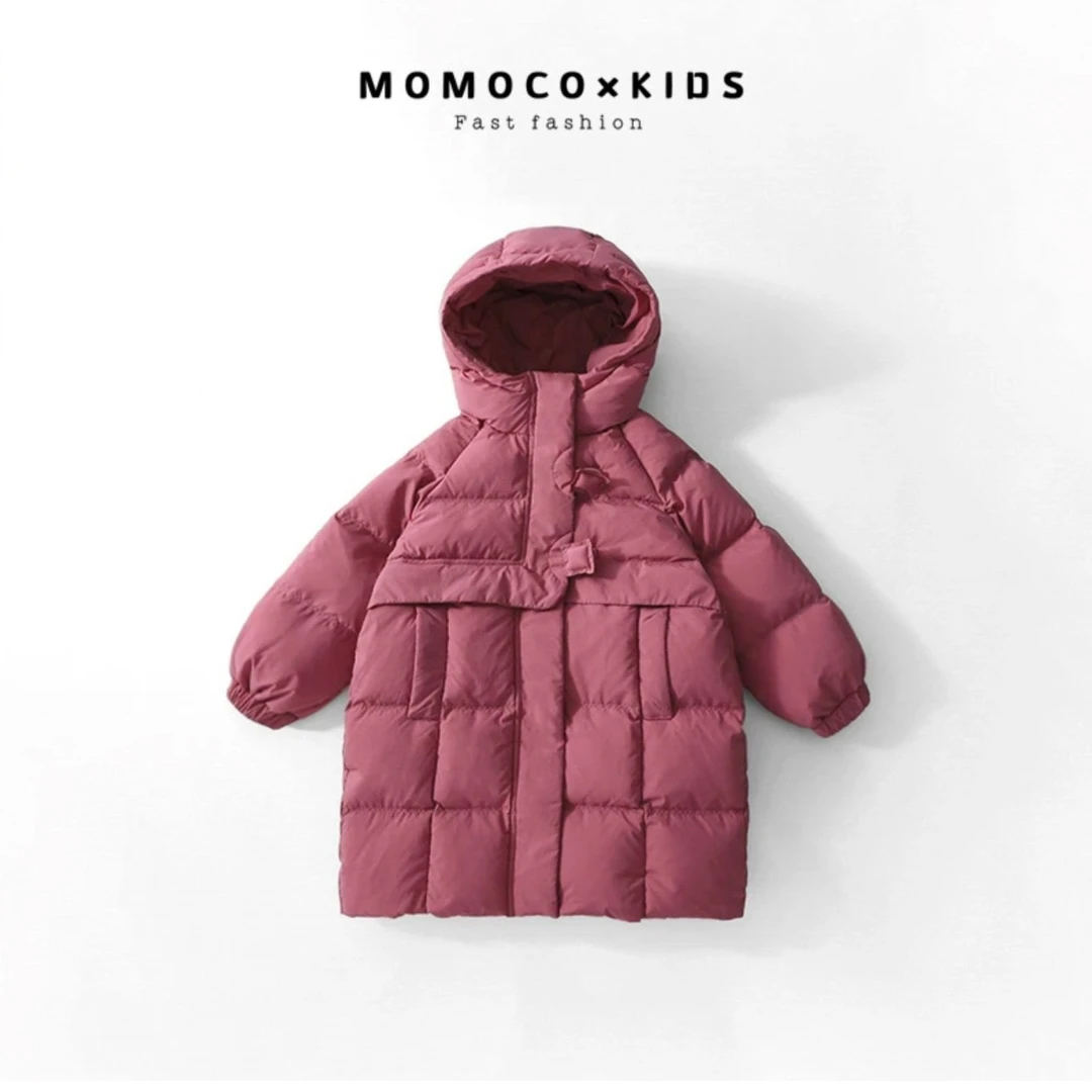 MOMOCO新款冬季时尚加厚保暖休闲女童中长款棉服外套76830101250