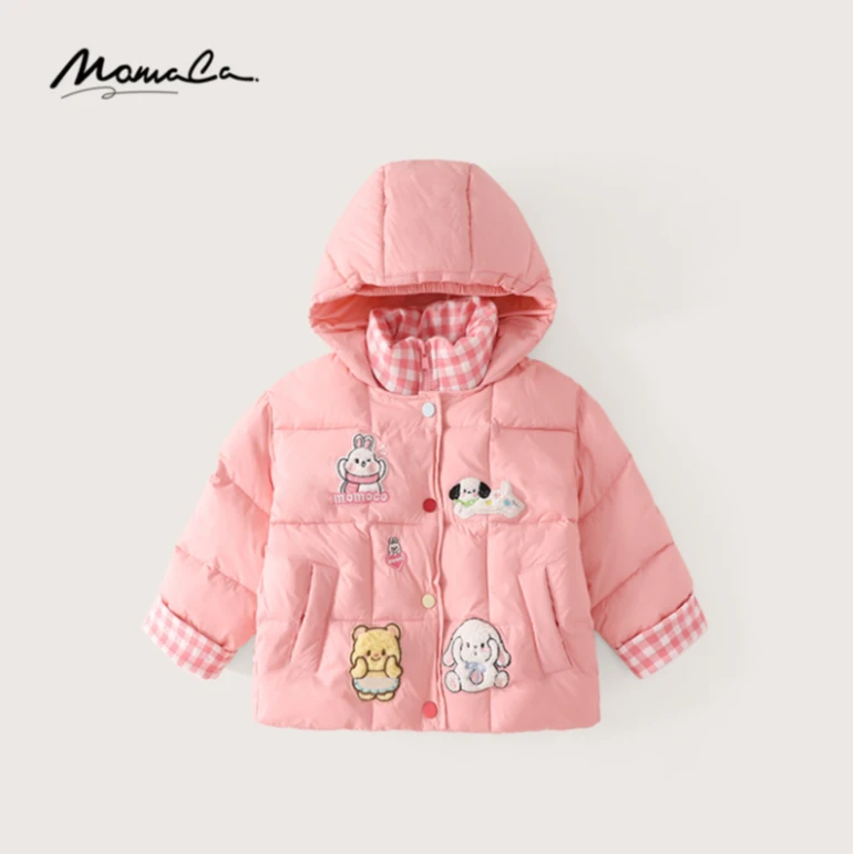 MOMOCO冬季新款女童时尚粉丝格子假两件棉服保暖外套75880101016