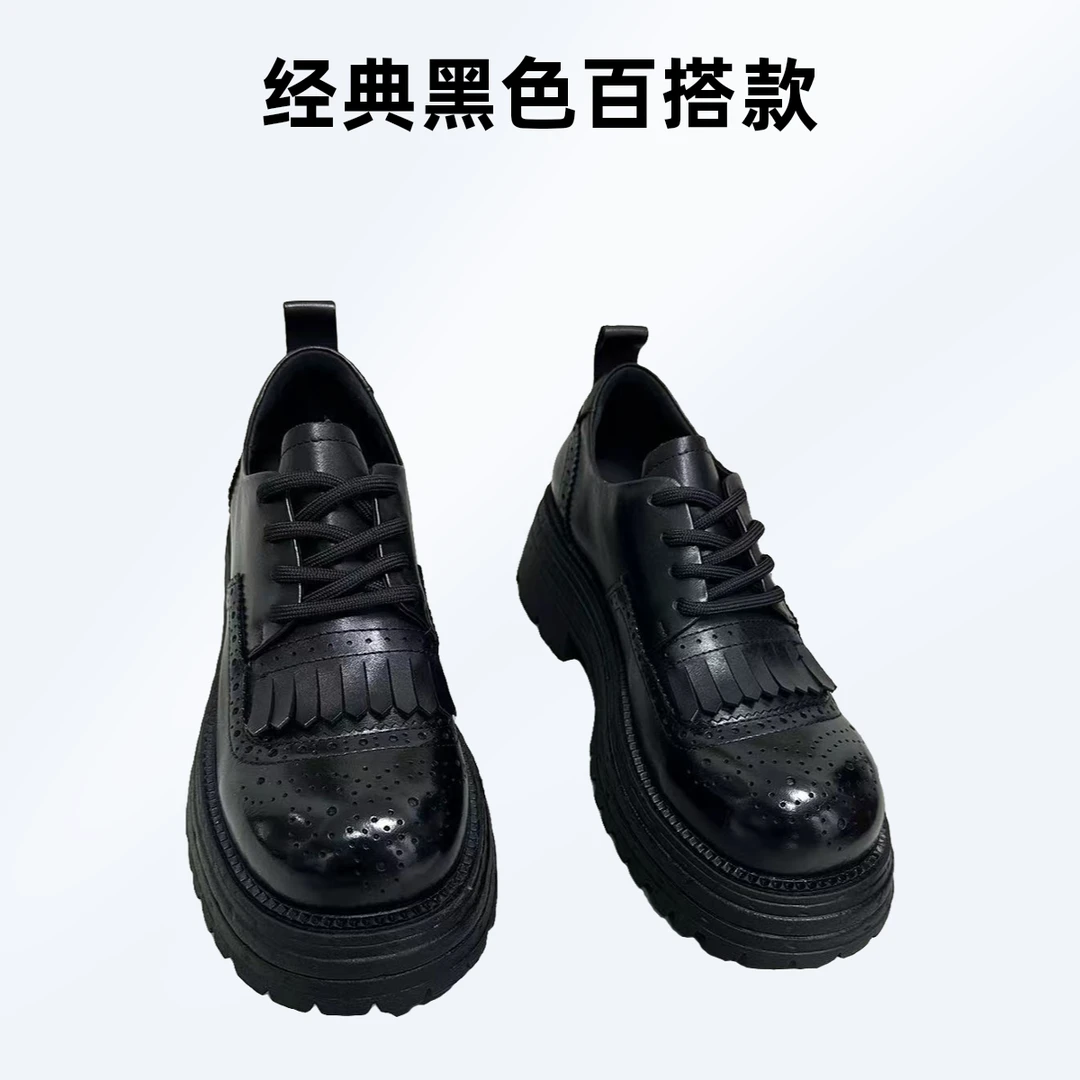 8002-1黑色经典松糕底乐福鞋秋季加绒真皮透气耐磨时尚女士皮鞋