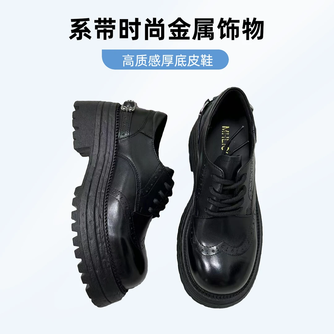 8002-2秋季新款真皮乐福鞋时尚百搭洋气高跟女士皮鞋通勤工装鞋