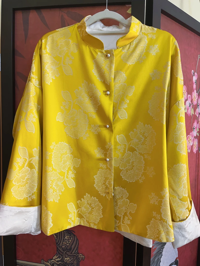 2024年新款新中式桑蚕丝提花上衣双面穿百搭经典