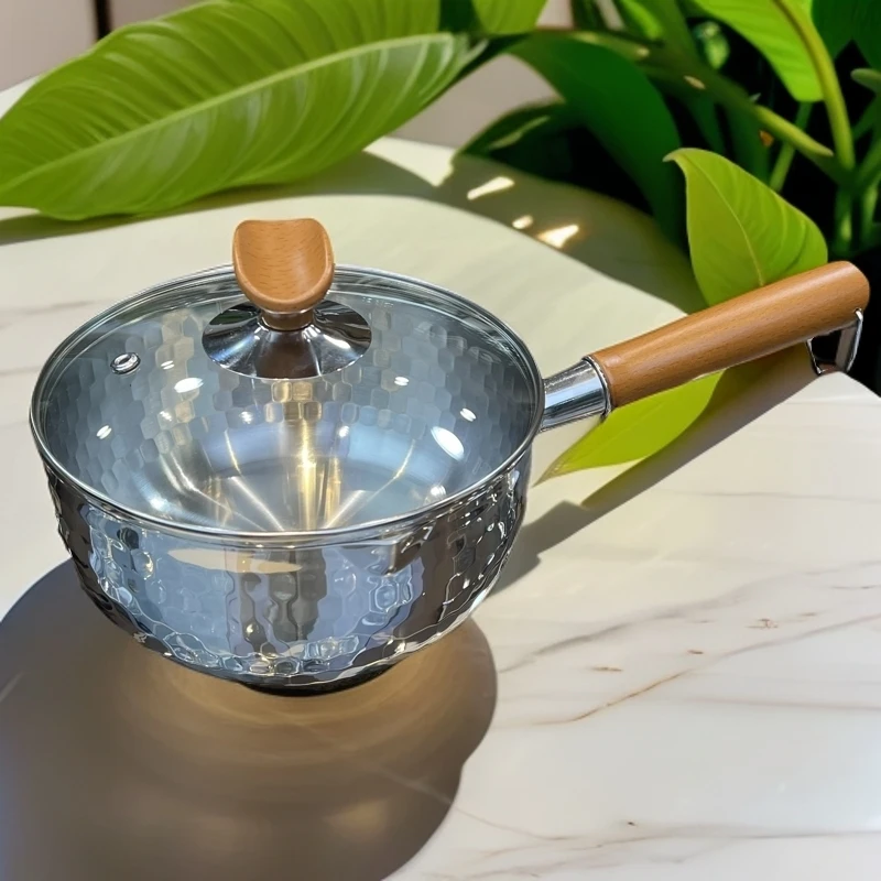 德国ive 316L食品级不锈钢日式木柄雪平锅加厚五层钢家用汤锅奶锅