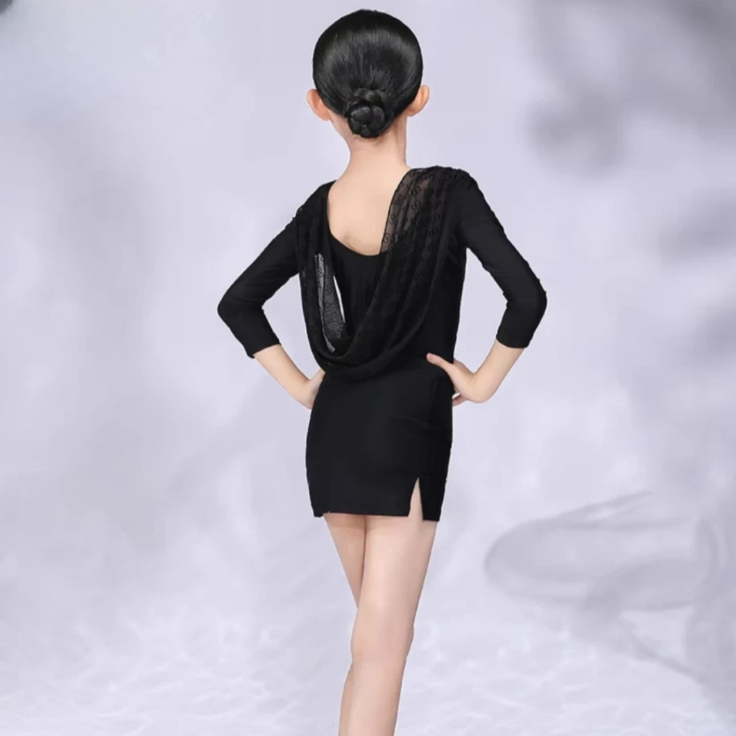 新款福利儿童女孩女童拉丁舞练功服秋冬长袖高腰跳舞服装分体套装