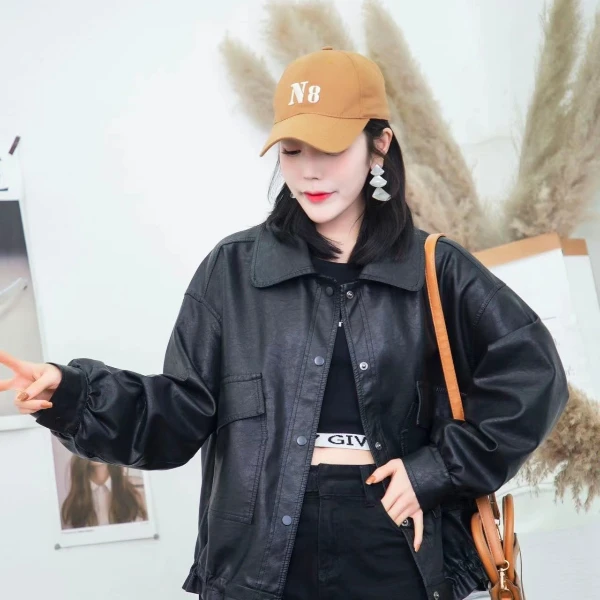 文文时尚大码女装2025薄款气质春季显瘦长袖百搭短款女士外套皮