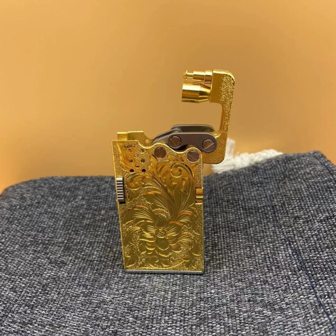 纯手工雕刻富贵花一键按压弹射半自动开盖古法精美个性打火机霸气