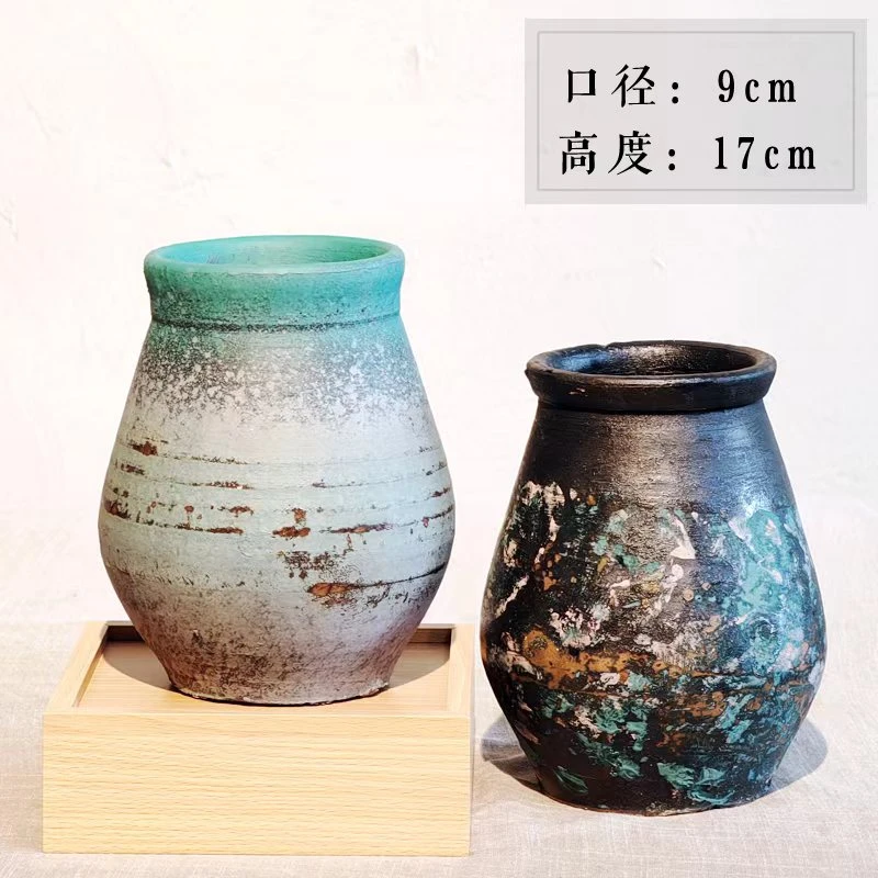 手工复古粗陶花瓶插干花家居摆件陶罐做旧陶瓷种植鲜花水培容器