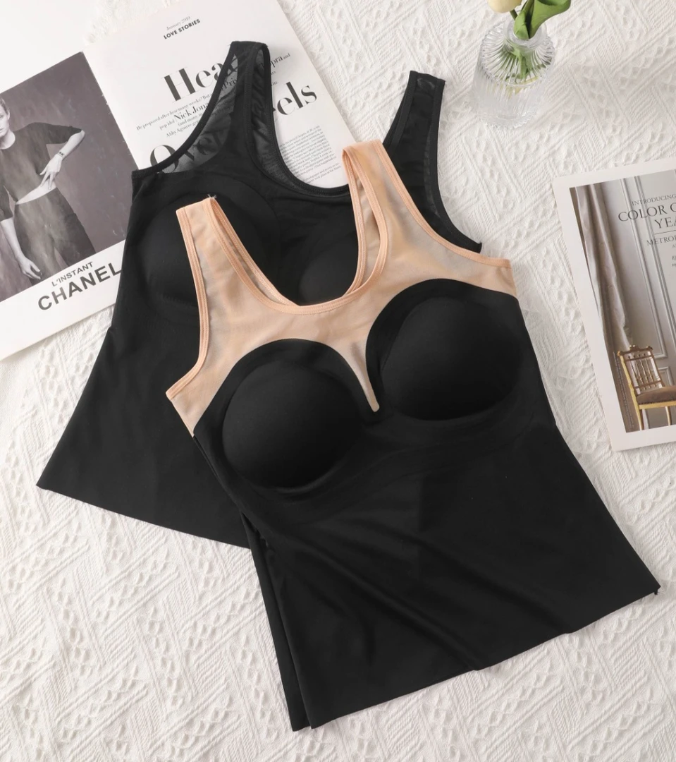 秋冬季女背心无袖吊带打底网红女士薄款一体式带胸垫运动美背内穿