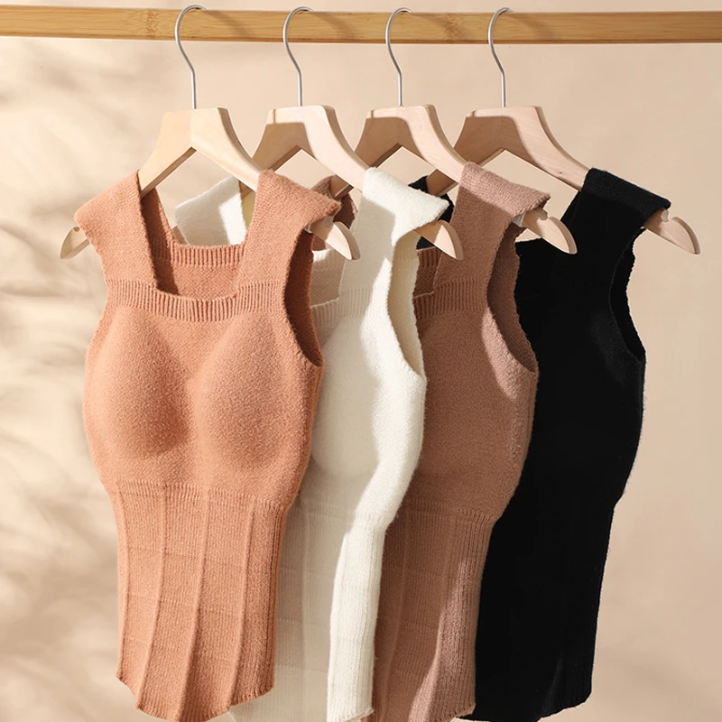 【清仓】新款冬季针织毛衣带胸垫内衫背心保暖女士打底舒适时尚内搭