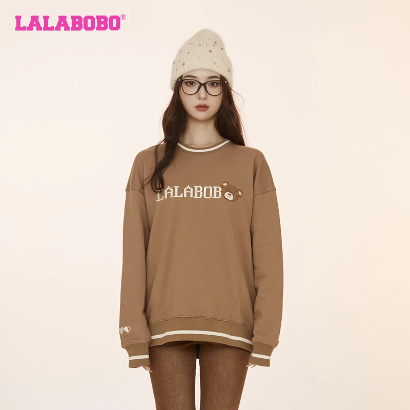 LALABOBO秋冬季复古简约休闲百搭圆领加绒长袖卫衣LBCC-WSTS42