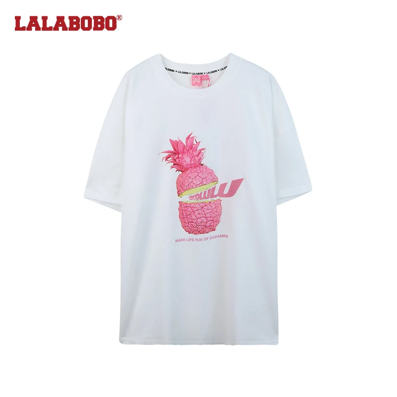 郑州LALABOBO23春夏新款休闲圆领时尚印花长款宽松T恤CBCA-WSDT21