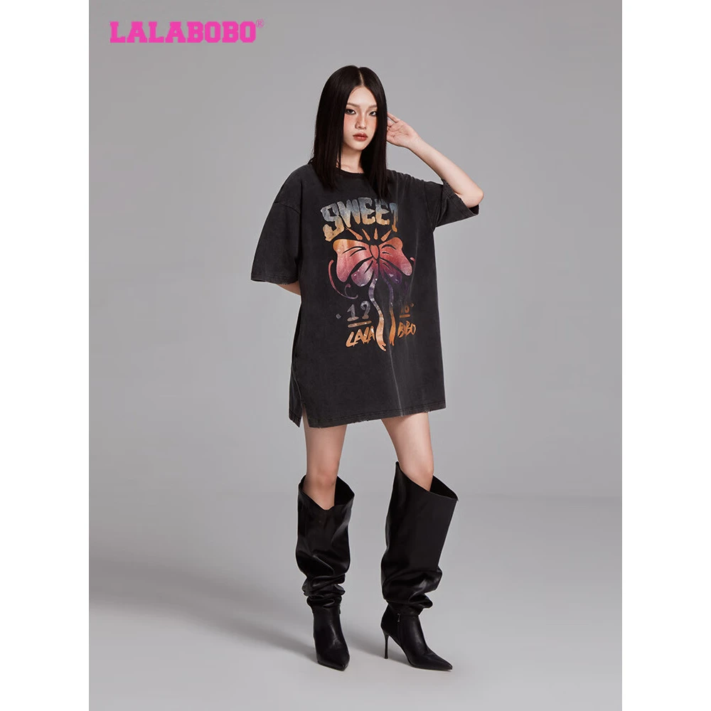 LALABOBO美式复古纯棉短袖连衣裙蝴蝶结裙子LBDC-WLZY12