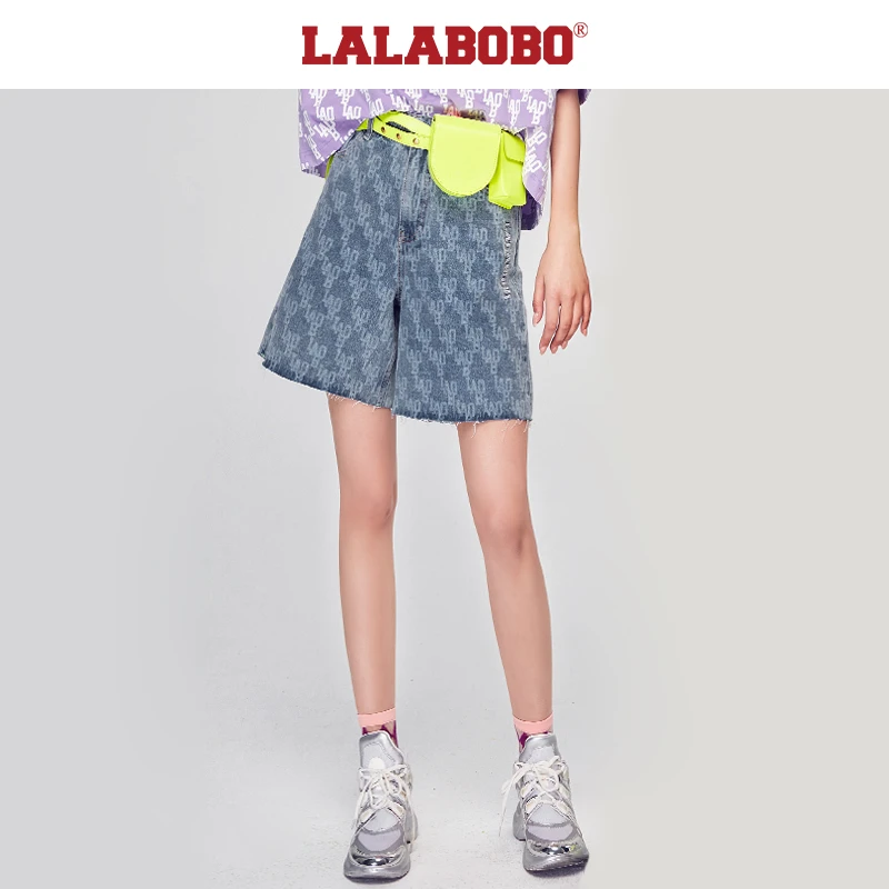 郑州LALABOBO复古潮流老花宽松磨毛休闲五分牛仔裤女|L21B-WXZD39