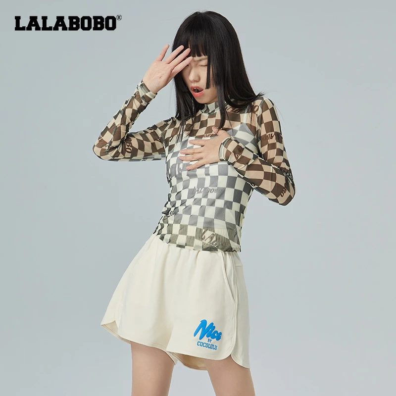 LALABOBO新款夏潮流棋盘格休闲亲肤时尚遮肉皮肤衣T恤LBCA-WSDT34