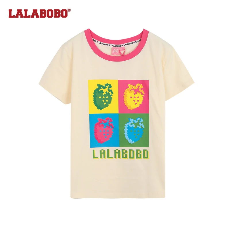 武汉LALABOBO夏季四宫格水果印花圆领T恤女装休闲短袖LBCB-WSDT35