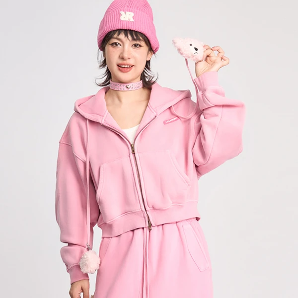 【黄蓉推荐】LALABOBO小熊玩偶开衫短款卫衣宽松休闲连帽RBDD-TS33