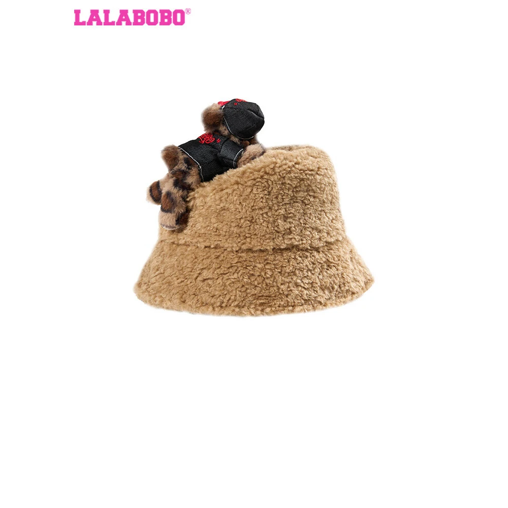 LALABOBO立体小熊毛绒渔夫帽加厚可爱户外休闲帽子LBDD-WQLM12