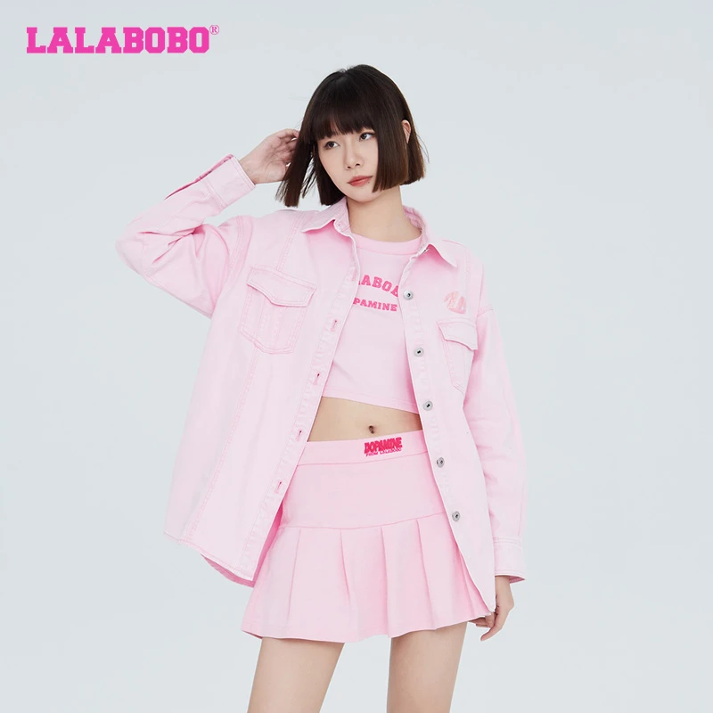 LALABOBO潮翻领字母牛仔夹克外套上衣LBCC-WSJW32