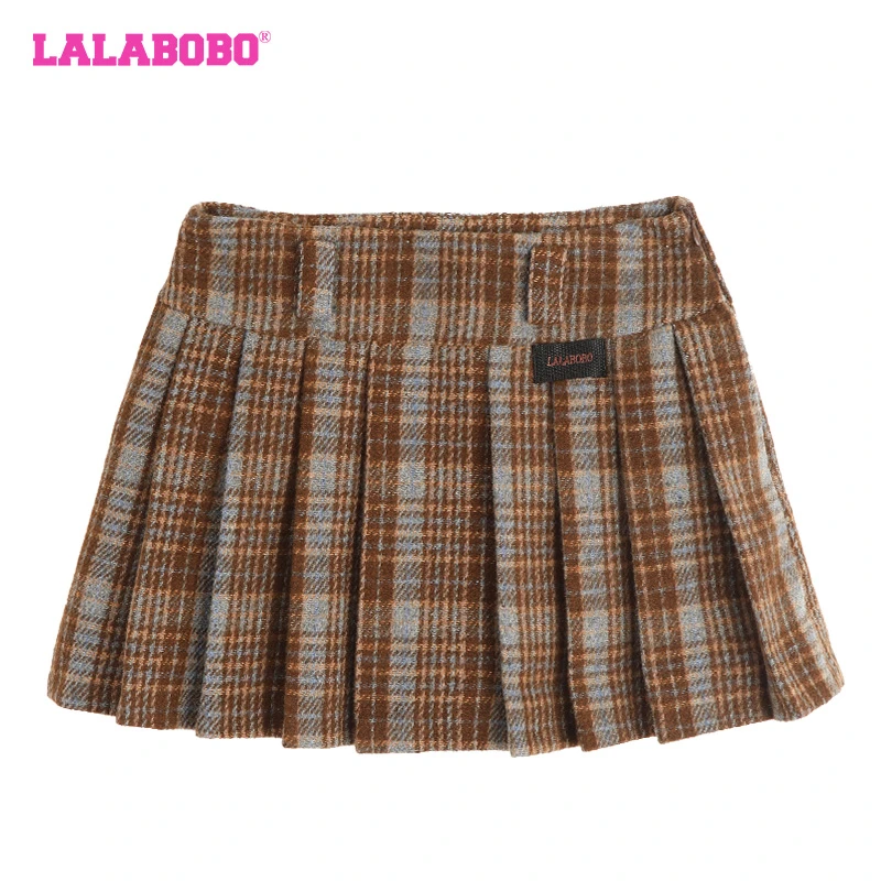 LALABOBO新款高腰格子毛呢百搭百褶裙LBCD-WXZQ29