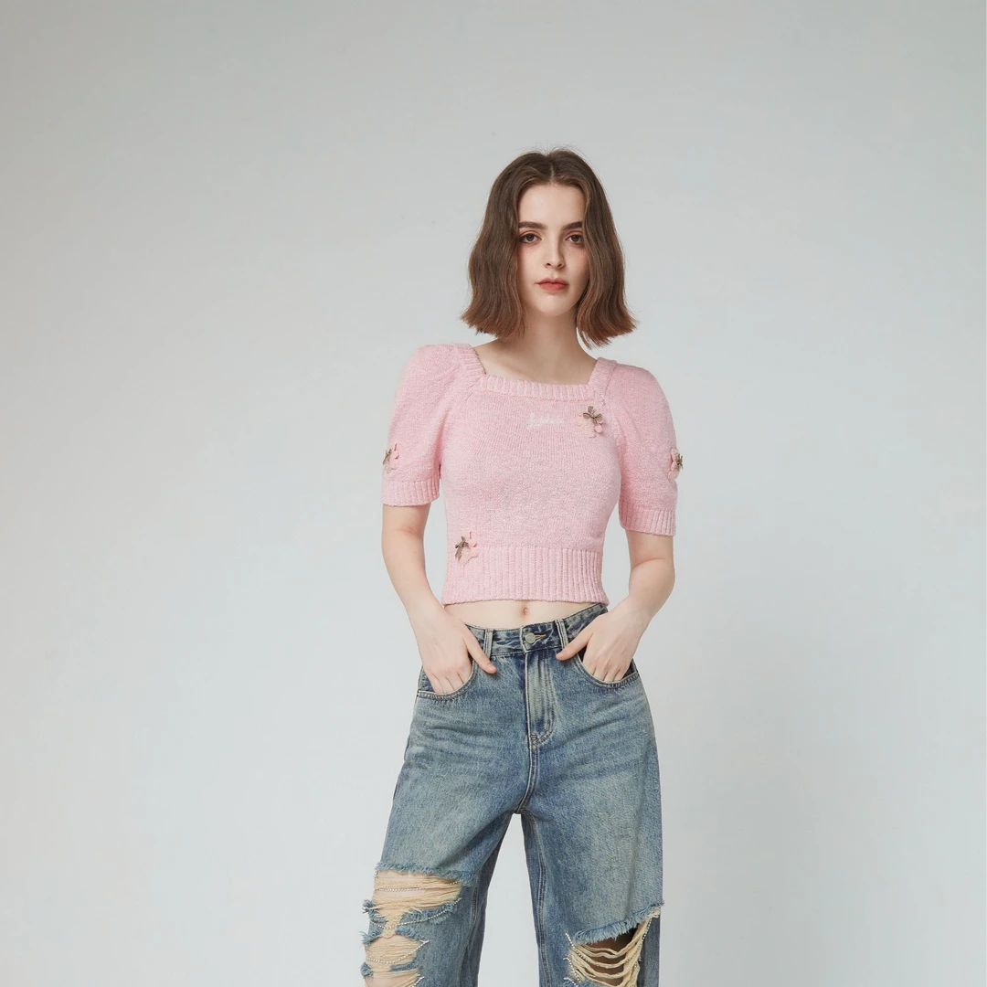 LALABOBO立体熊短袖毛织毛针织衫RBDC-TM18