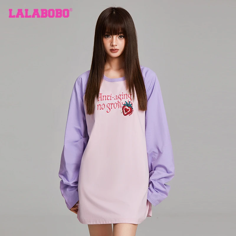 LALABOBO纯棉草莓长袖T恤宽松显瘦上衣LBDC-WSDT31