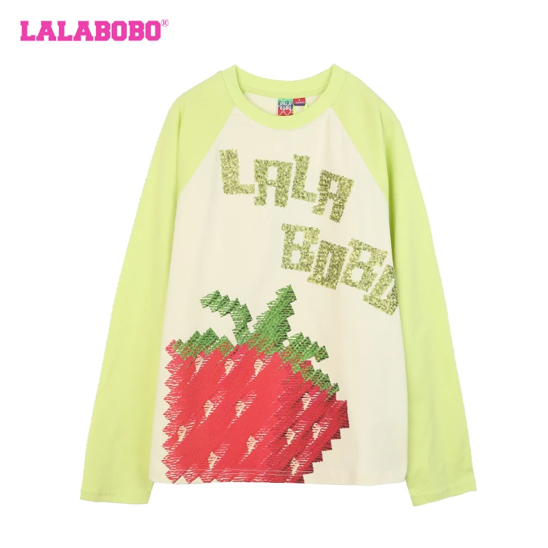 LALABOBO24春季新款休闲宽松骰子水果撞色长袖T恤女|LBDA-WSDT35