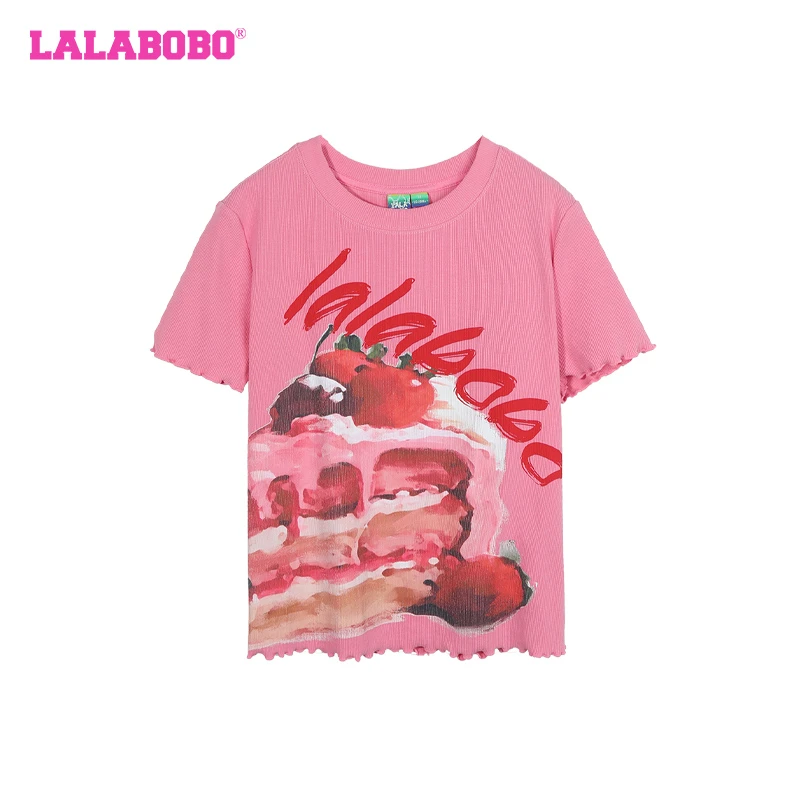 武汉LALABOBO24夏甜美可爱复古休闲涂鸦蛋糕短袖T恤LBDB-WSDT30