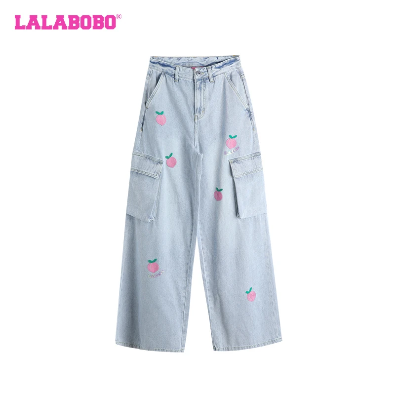 LALABOBO高腰宽松休闲桃子水果破洞长裤女|LBDB-WXZC31