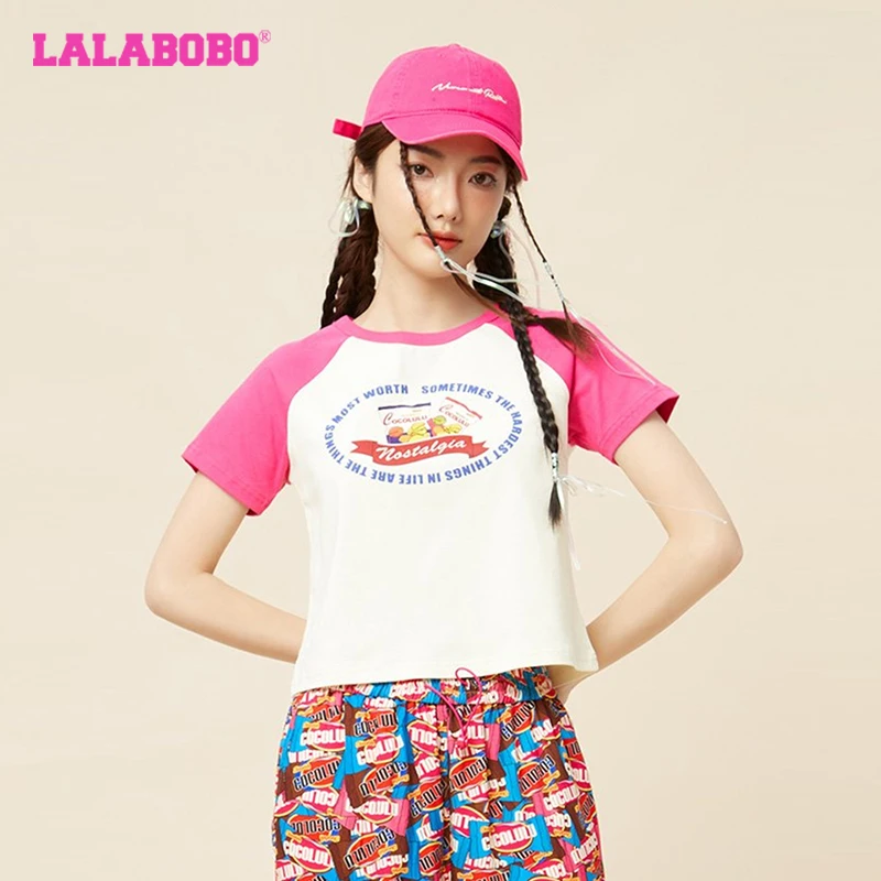 LALABOBO复古合体短袖针织休闲印花圆领RBDC-DT29