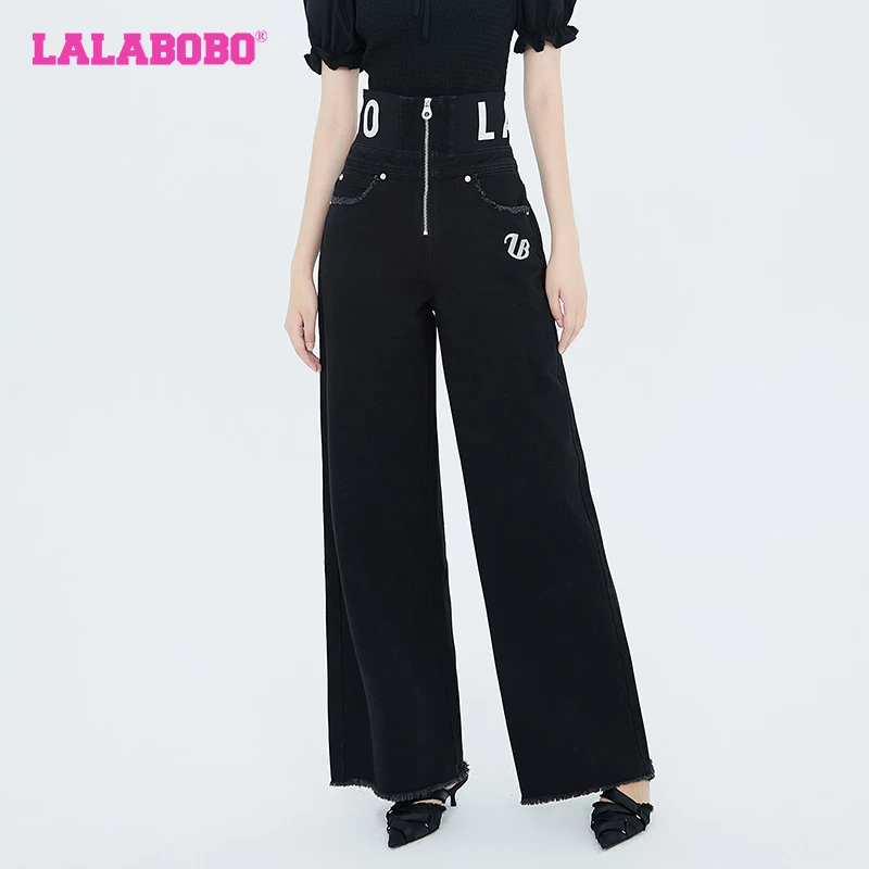 【程钱钱】LALABOBO2023潮流时尚高腰休闲显瘦牛仔裤女LBCC-WXZC45